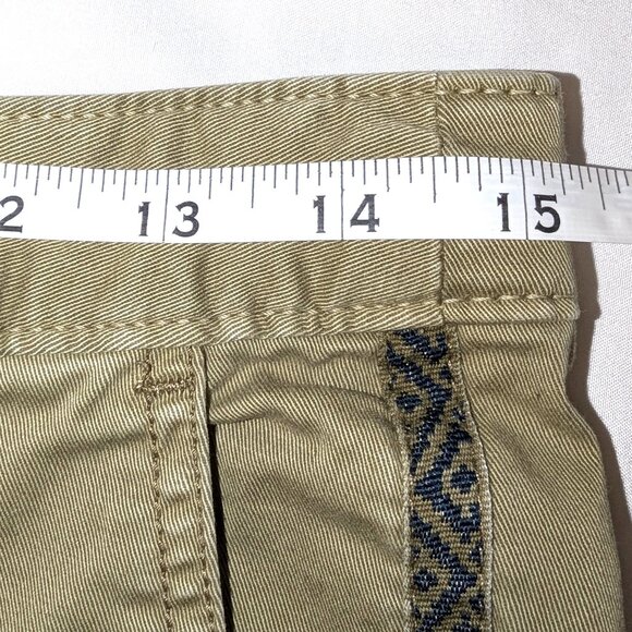 Anthropologie | Olive Green Relaxed Chino Navy Geo Tuxedo Stripe Pants | 26 - Picture 14 of 16